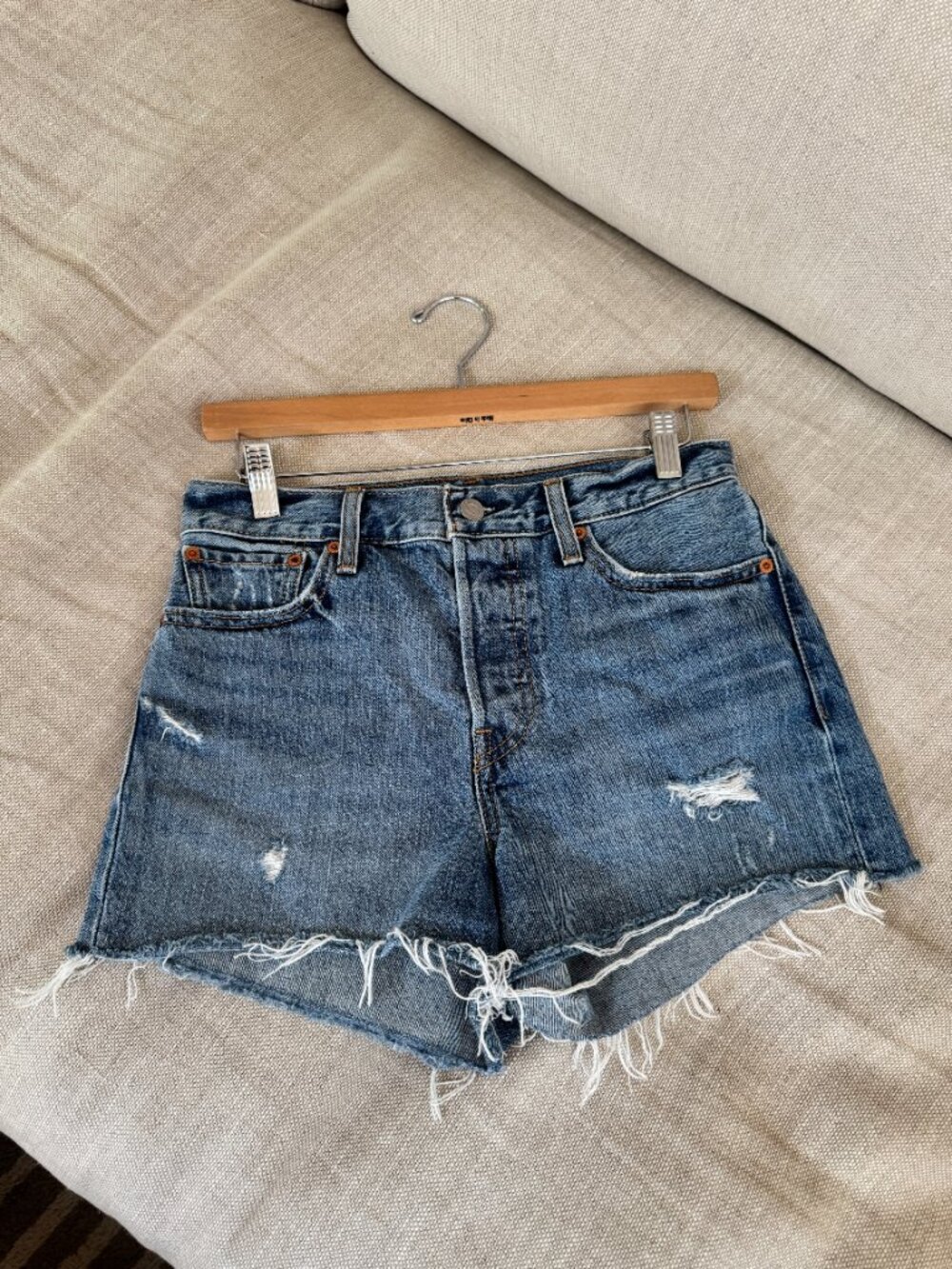 Levi’s Wedgie Fit Distressed Denim Cutoff Shorts - Picture 9 of 13